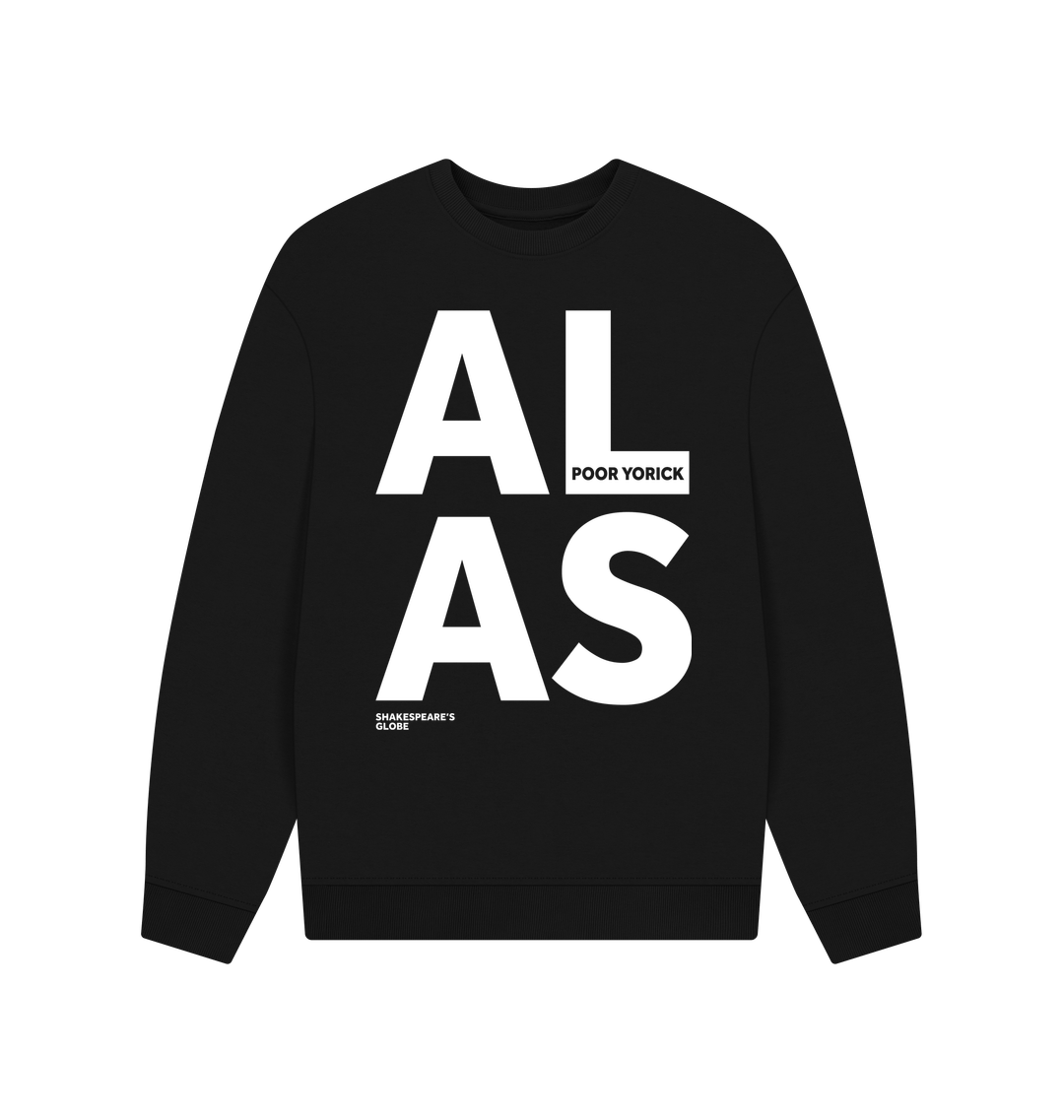 Black sweatshirt with white text on a white background
