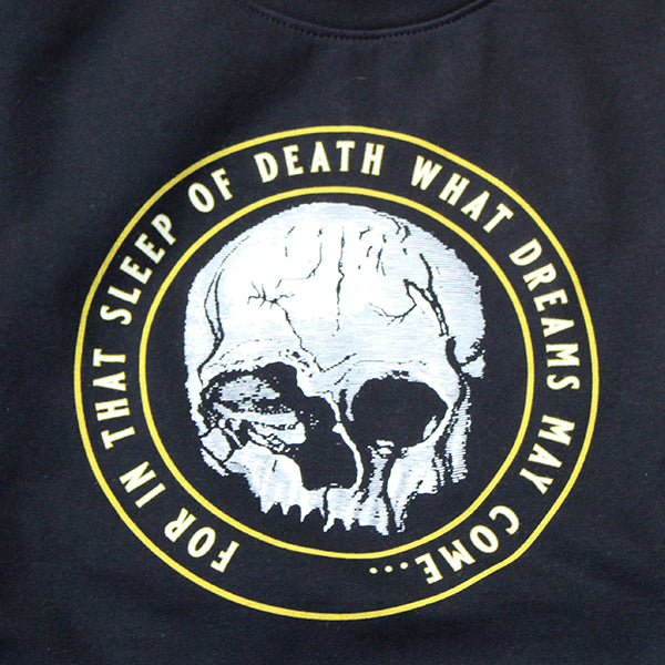 Black sweatshirt with yellow white central graphic image