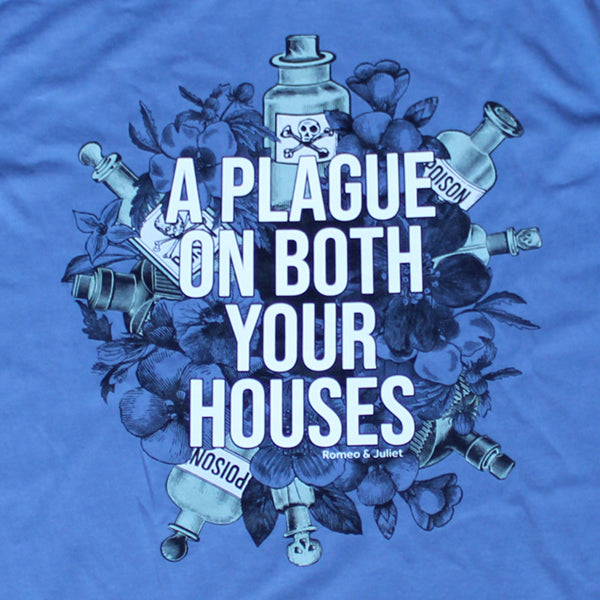 Pale blue t-shirt with white, grey blue and dark blue graphic in centre with white graphic text