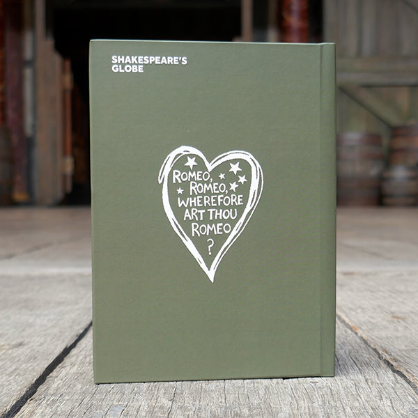 Olive green hardback notebook with white graphic text