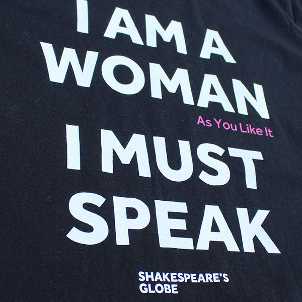 black fitted ladies t-shirt with white graphic font on the centre front