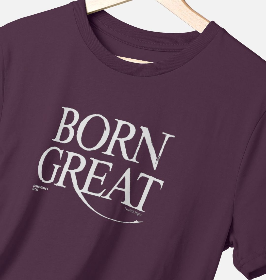 Purple t-shirt with white text printed on the chest