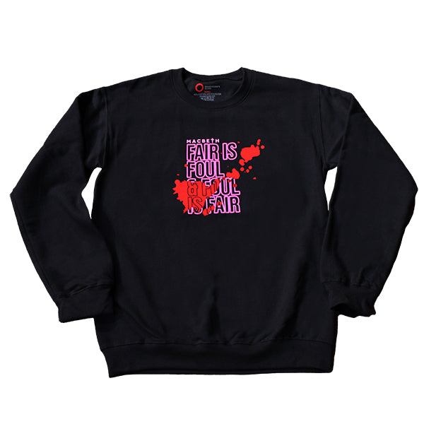 Black polycotton sweatshirt with hot pink central quote text and blood smear image