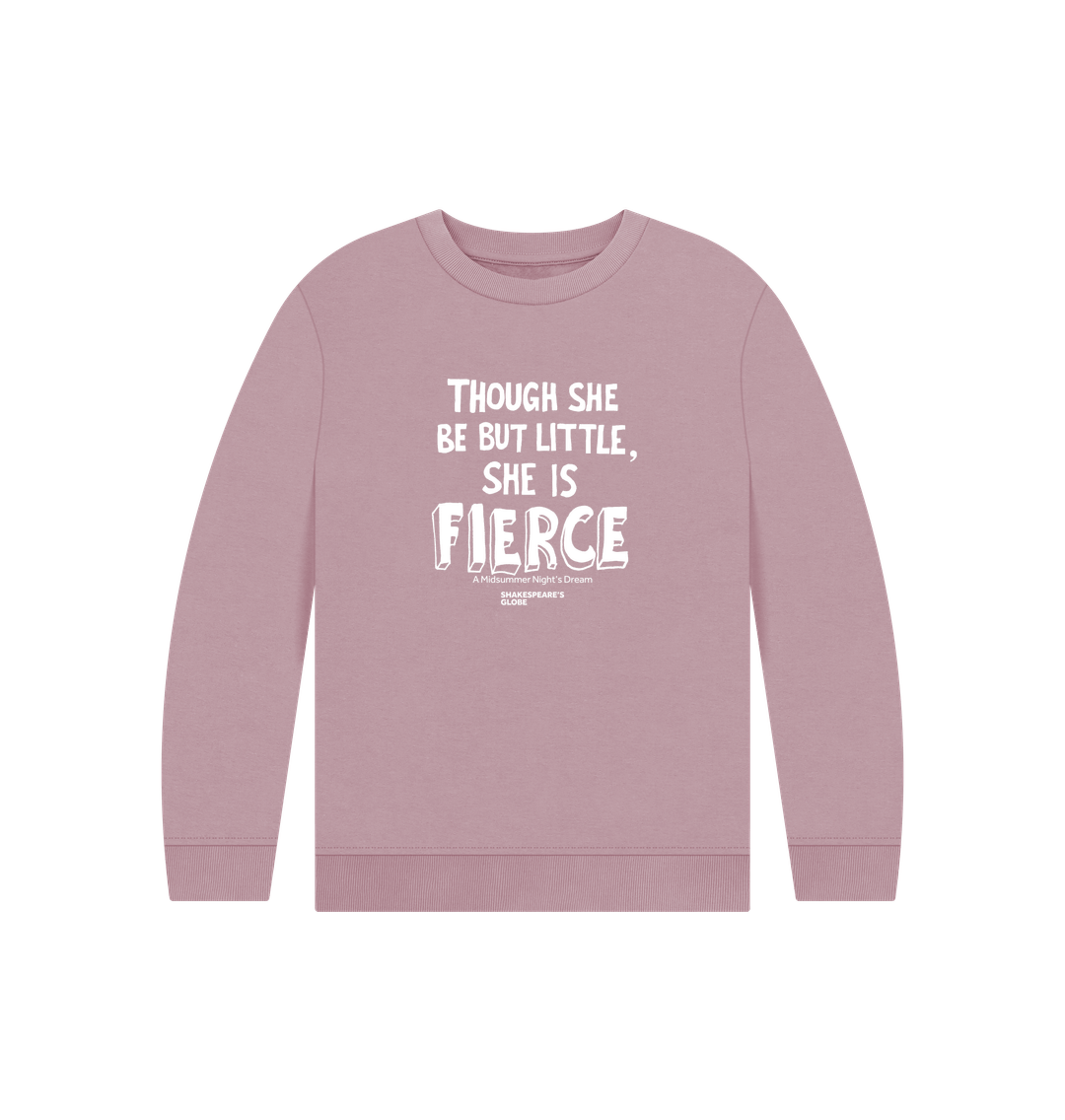 A mauve sweatshirt with a white text print on the front