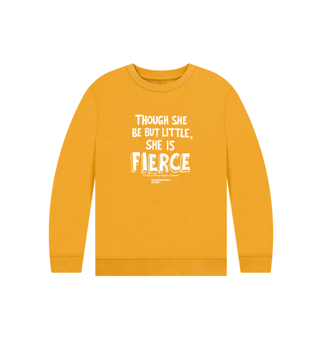 A mustard yellow sweatshirt with a white text print on the front