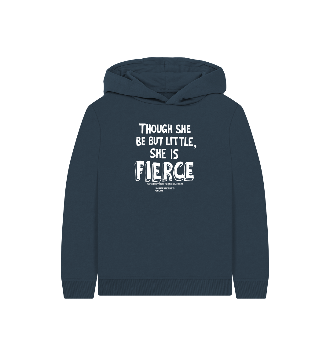 Navy Blue Printed Kids Hoodie with graphic white font design on the centre front