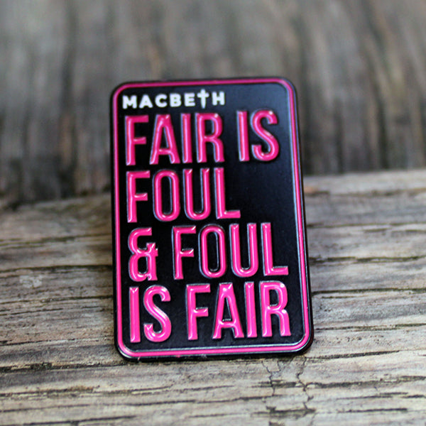 Rectangular pin badge, black with hot pink and white text