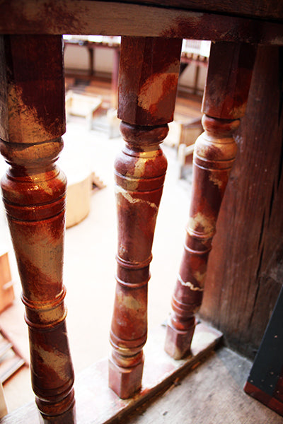 Close-up of wooden balusters on a staircase