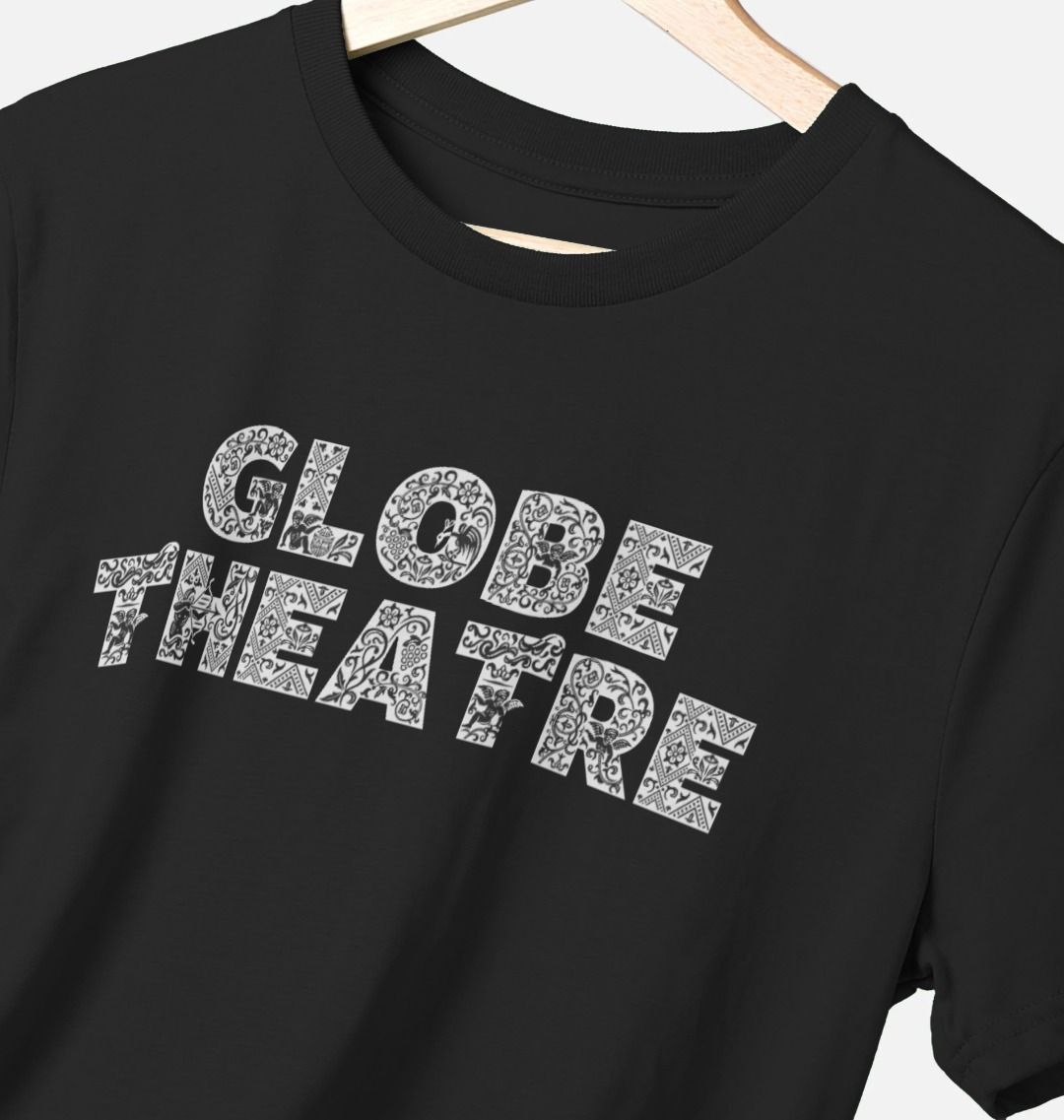 Black standard fit t-shirt with white graphic text on the centre front