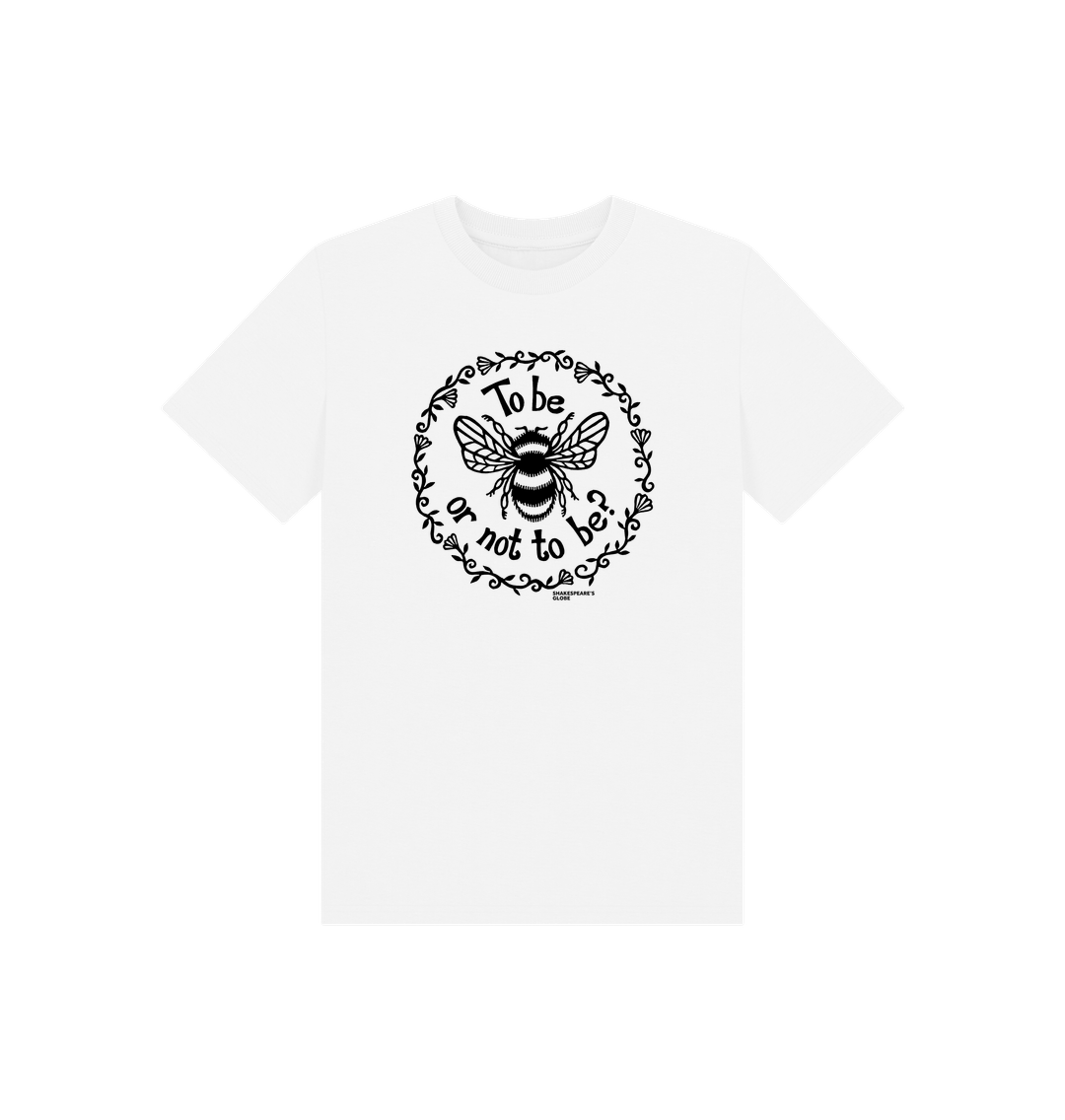 White t-shirt with a black print of a bumble bee with a quote around it
