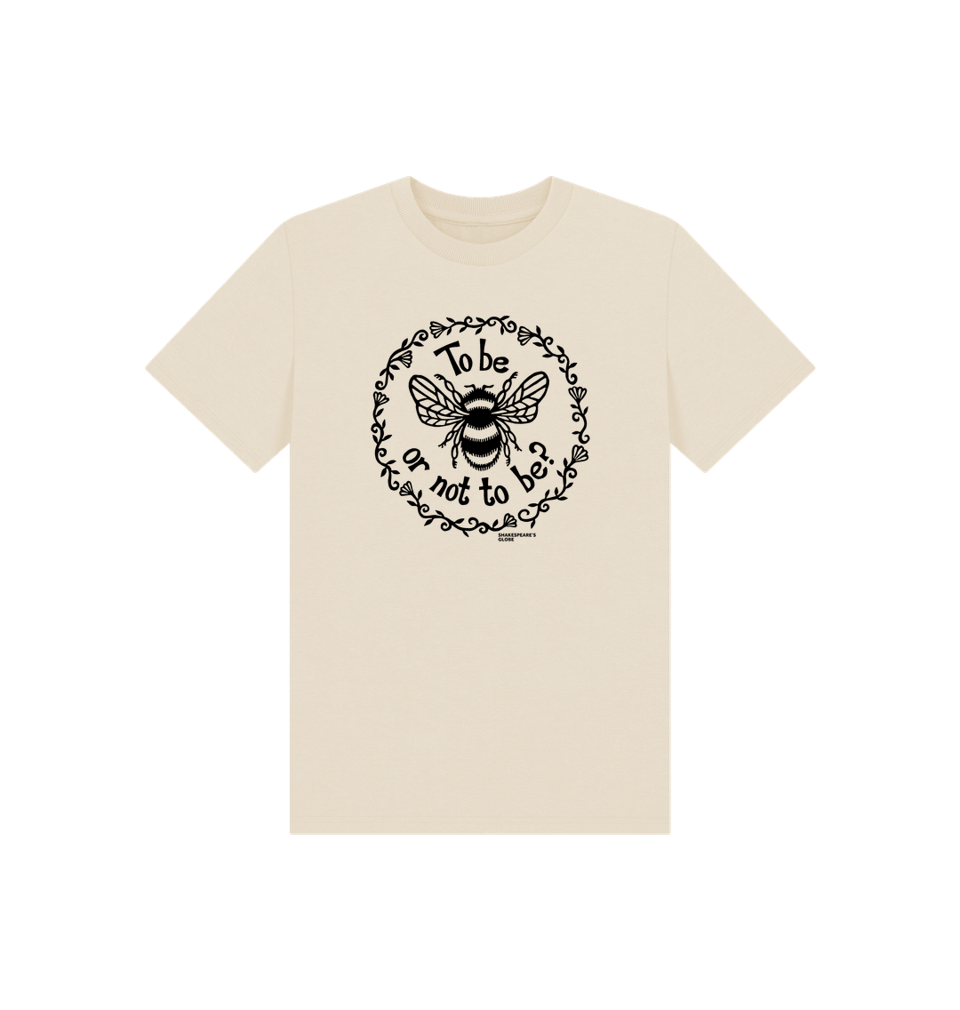 An oat coloured t-shirt with a black print of a bumble bee with a quote around it
