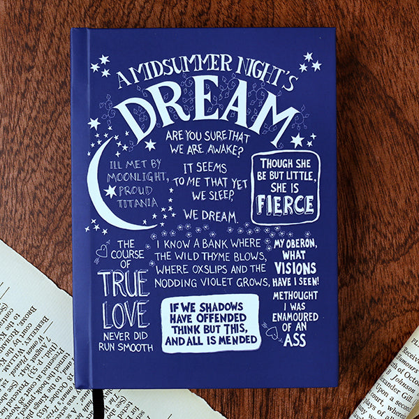 Blue book cover with text and graphics on a wooden surface