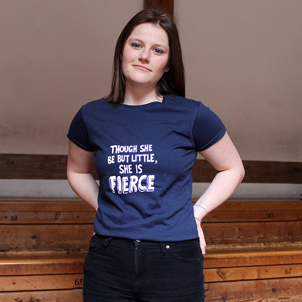 Navy blue cotton short sleeve t-shirt with white graphic text in centre