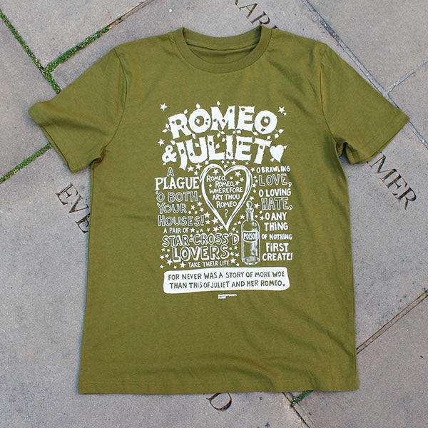 green t-shirt with a white text print to the front