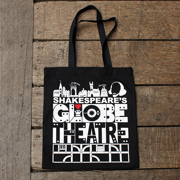 black bag with a white a red print