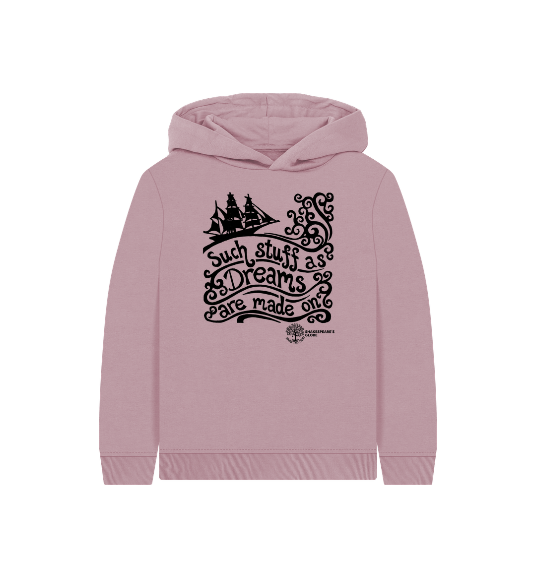 Mauve hoodie with black text and design on a white background