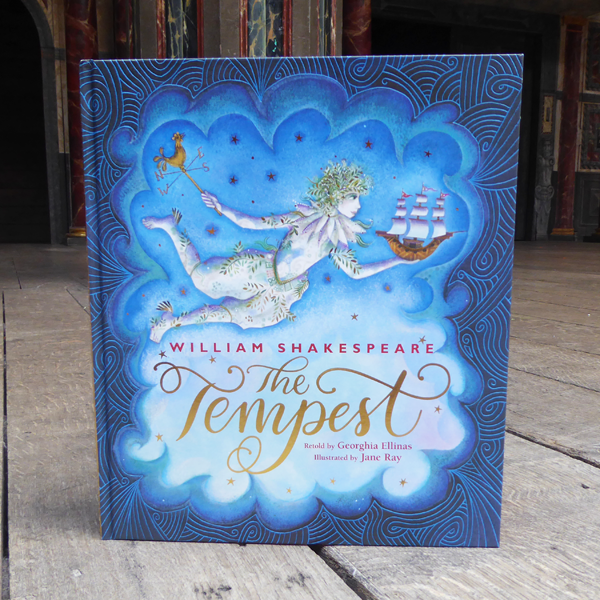 a book with a blue cover featuring a magical being holding a ship