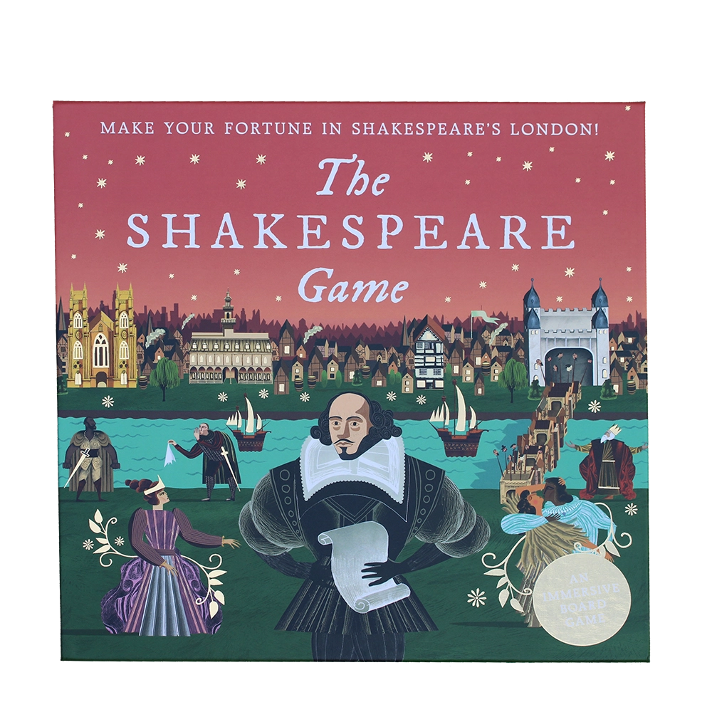 Square game box with Shakespearean Thames view