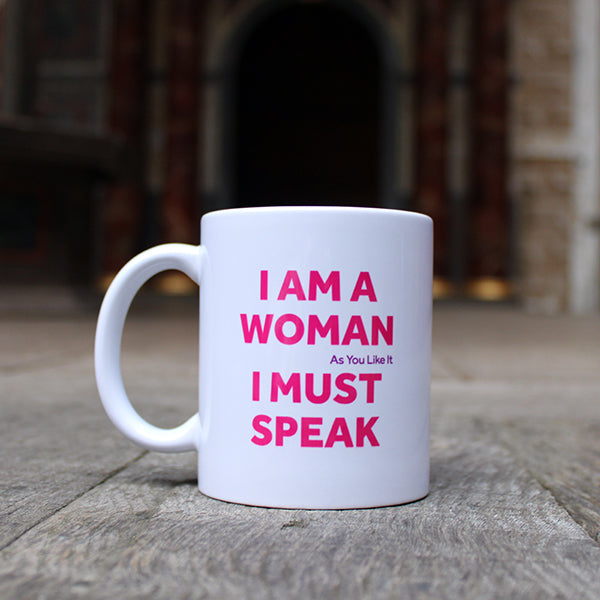 White Mug with graphic pink and purple text on either side