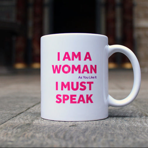 White Mug with graphic pink and purple text on either side