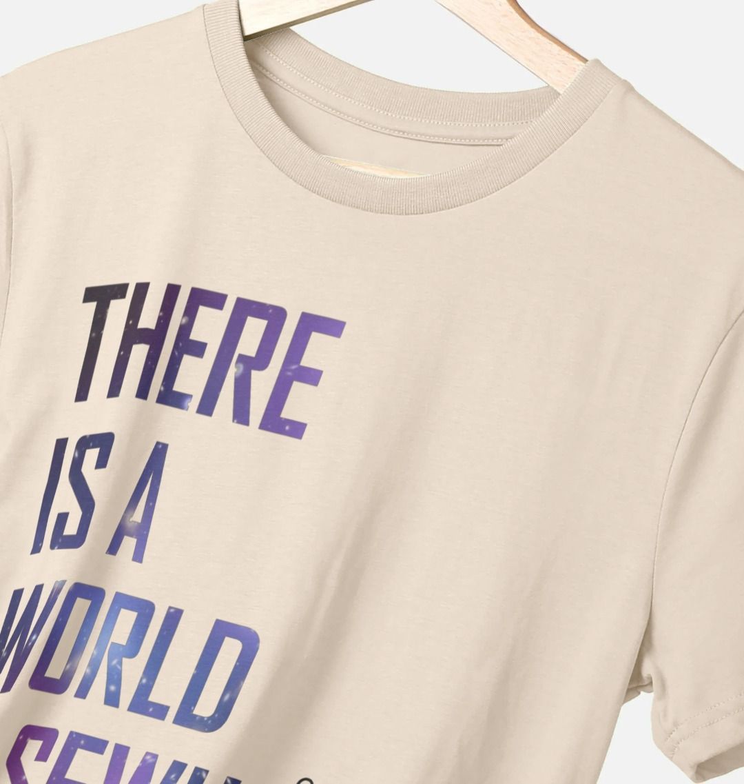 Oat standard fit t-shirt with celestial graphic text print across the centre front