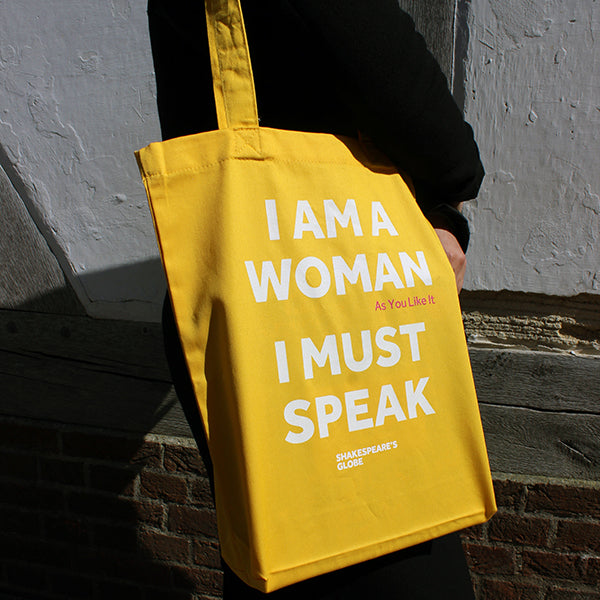 Sunflower yellow printed bag with white graphic text printed all over