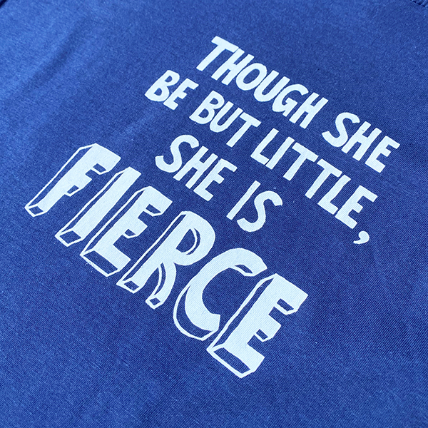 Navy blue cotton short sleeve t-shirt with white graphic text in centre