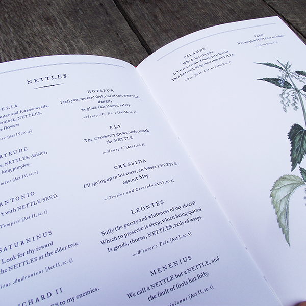 Inside view of a hardback edition of Botanical Shakespeare by Sumie Hasegawa-Collins