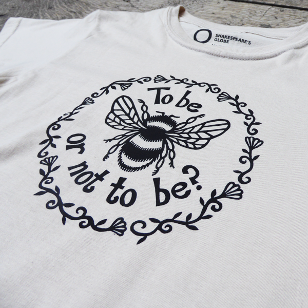 Cream fitted t-shirt with circular graphic in centre front with bee image