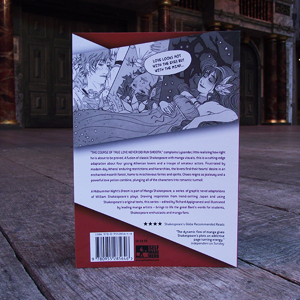 Paperback copy of Manga Shakespeare: A Midsummer Nights Dream. Graphic novel illustrated by Kate Brown.