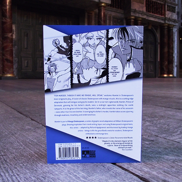 paperback copy of Manga Shakespeare: Hamlet. Graphic novel illustrated by Emma Vieceli