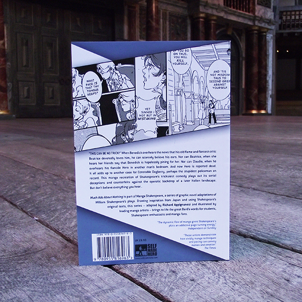 Paperback copy of Manga Shakespeare: Much Ado About Nothing. Graphic novel illustrated by Emma Vieceli