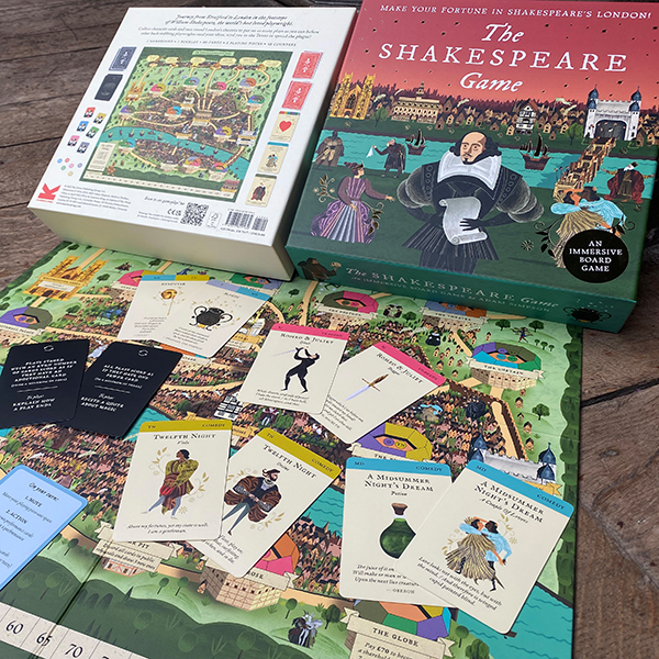 Playing pieces and playing board from 'The Shakespeare Game'