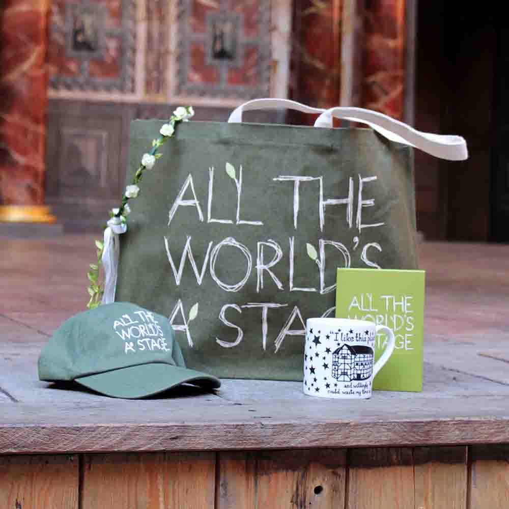 Sage green tote bag and matching hat with china mug, notebook and flower crown