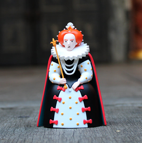 Black, red, yellow and white Queen Elizabeth I art toy made of pvc
