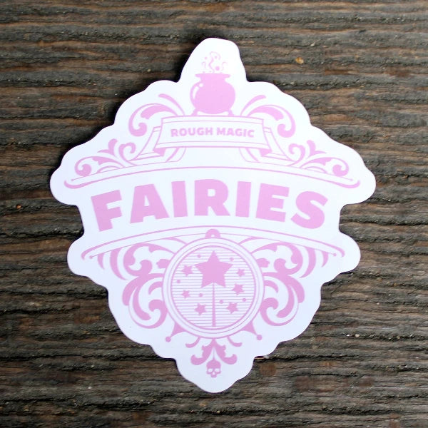 White sticker with a pink motif