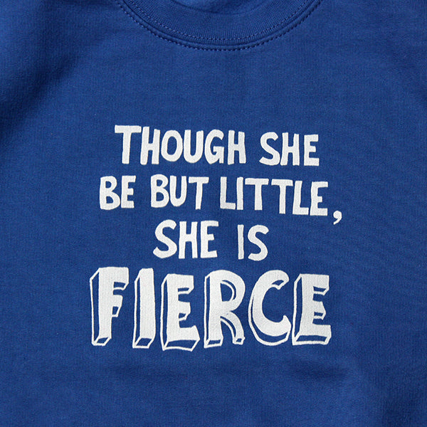 
                      
                        Royal blue kids sweatshirt with big white graphic text on the front
                      
                    