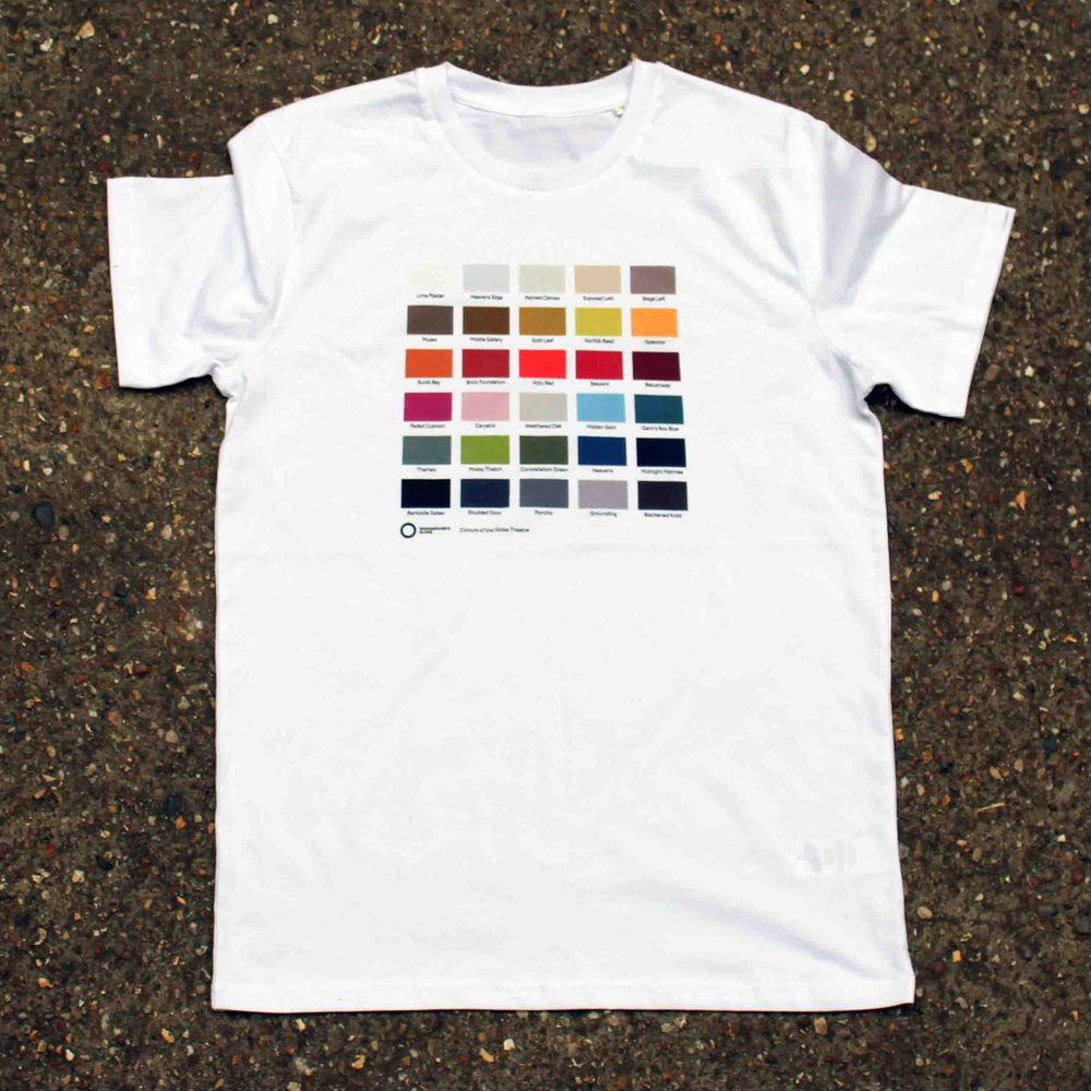 White cotton t-shirt with a colour block design on the chest