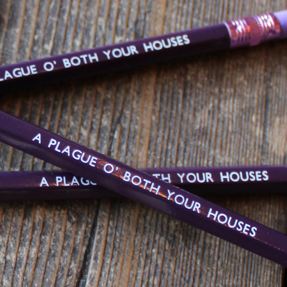 
                  
                    Deep purple pencil with lilac eraser, stamped with white text
                  
                