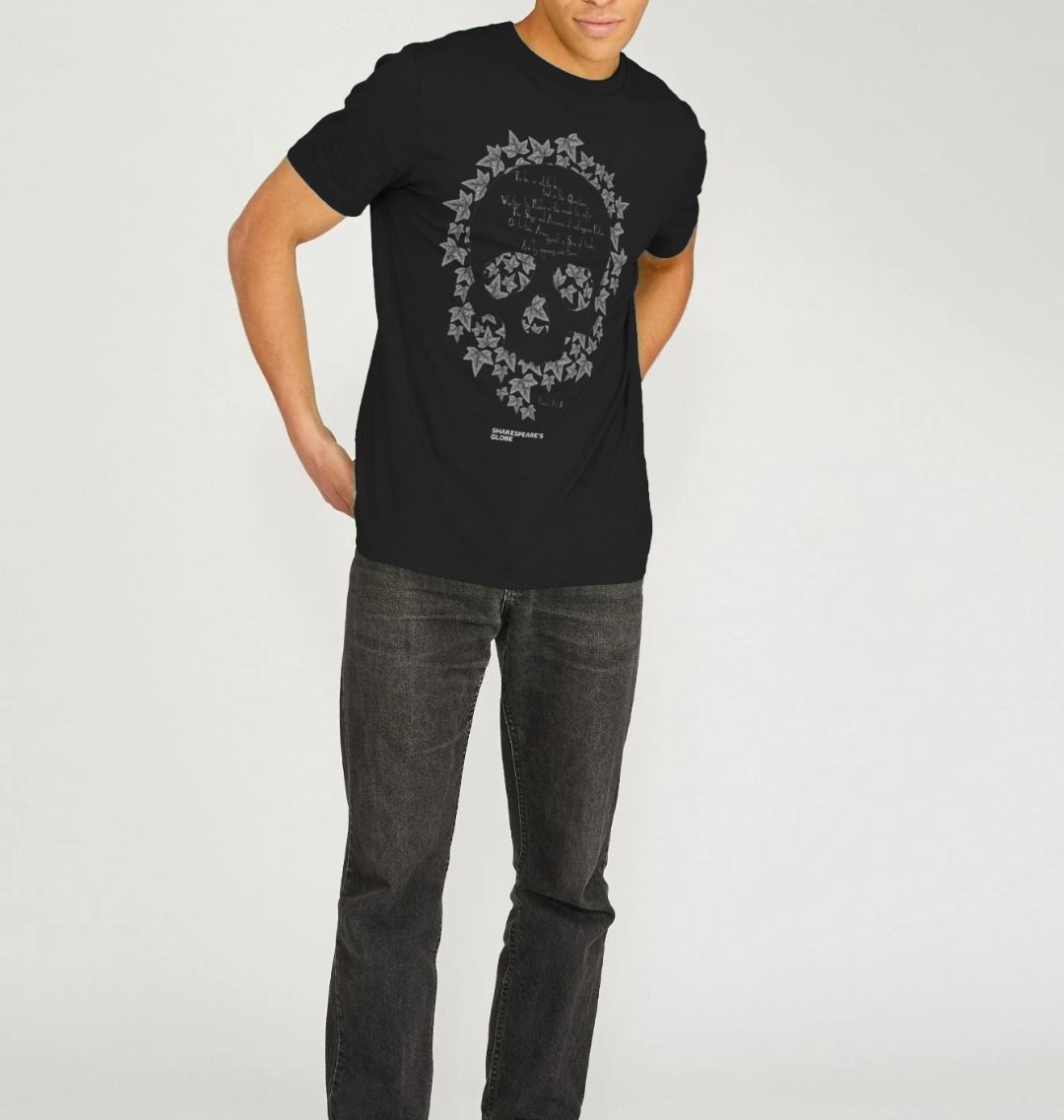 Black Hamlet Organic Unisex T-shirt (To Be) - dark grey unisex fit t-shirt with leaf skull motif across centre front