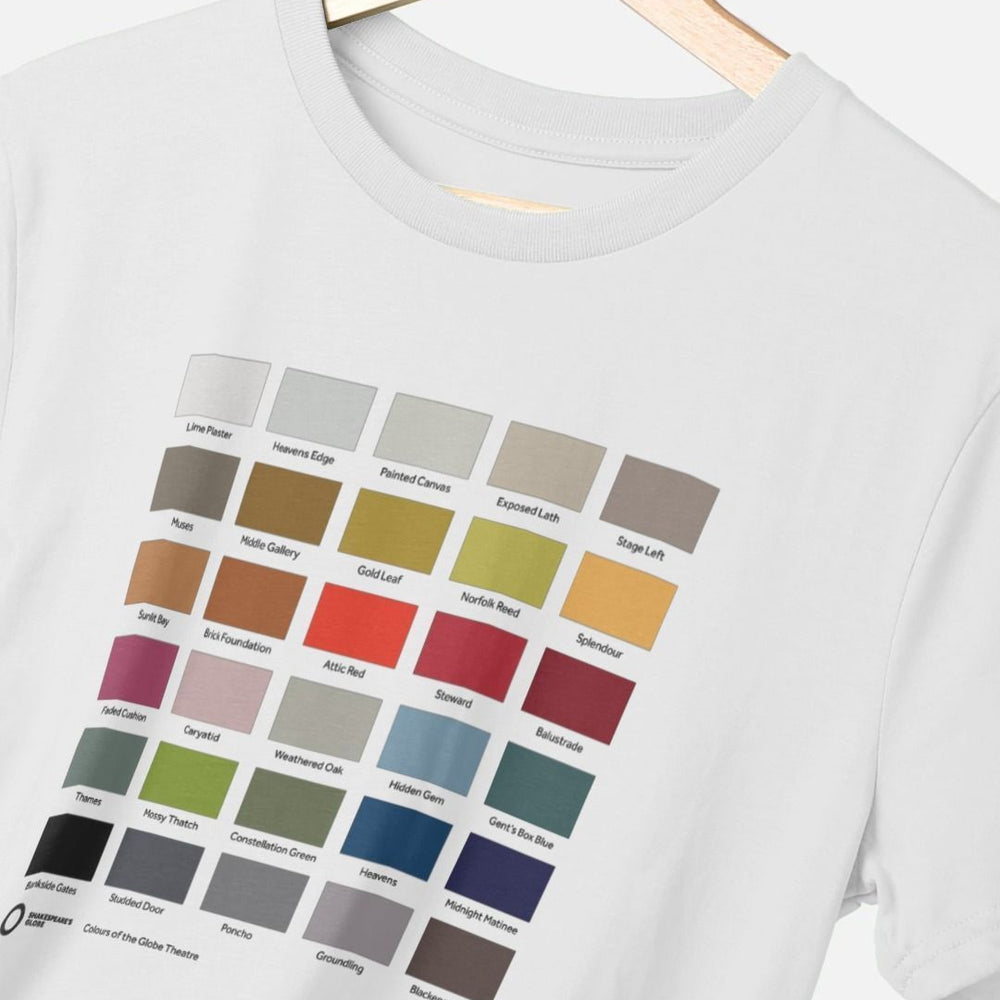 
                  
                    White cotton t-shirt with a colour block design on the chest
                  
                