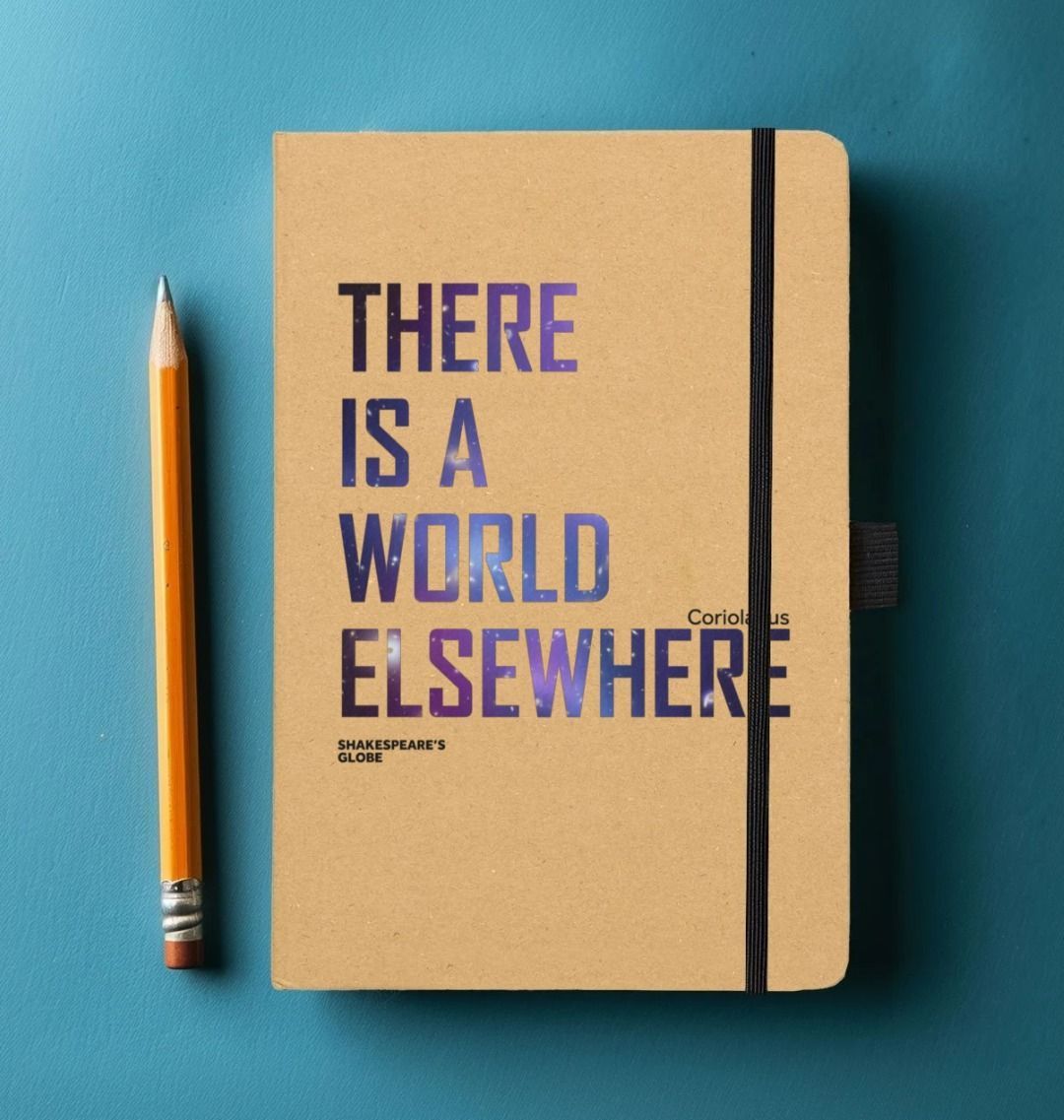 Notebook with a kraft cover with a blue text print.