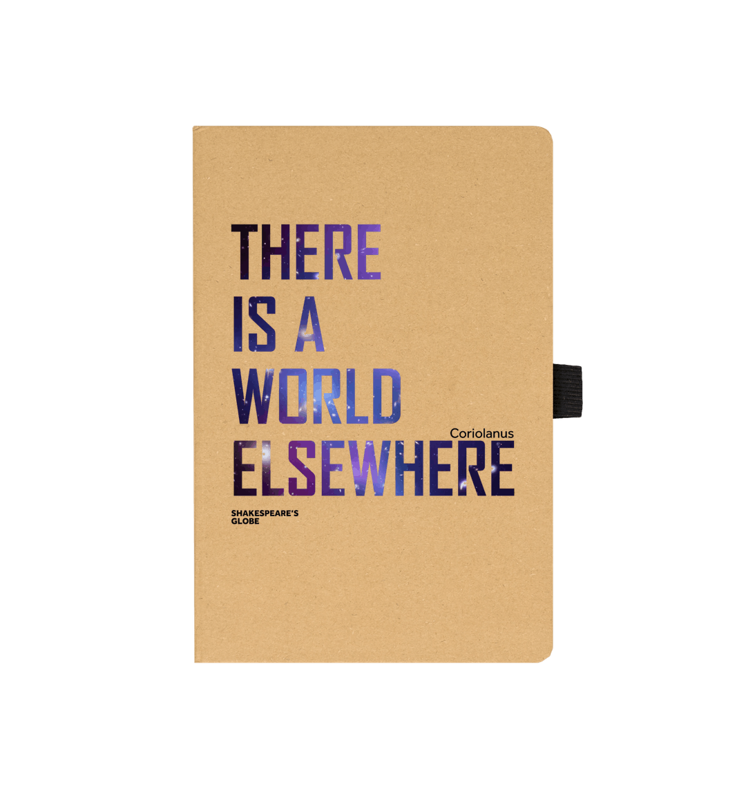 Notebook with a kraft cover with a blue text print.