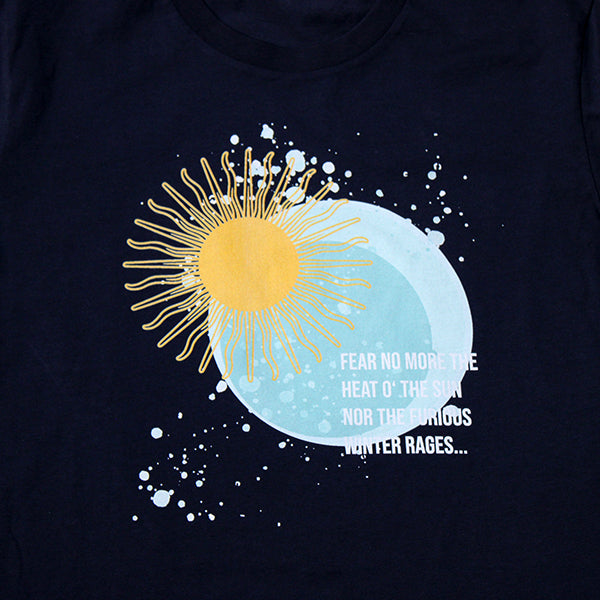 
                  
                    Navy blue t-shirt with pale blue moon and yellow sun graphic with white text
                  
                