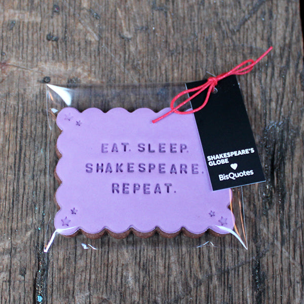 
                  
                    Lilac colour rectangular Shakespeare quote biscuit
                  
                