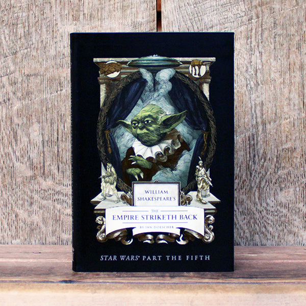 Book cover with Yoda design and text on a wooden surface