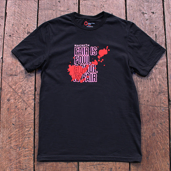 
                  
                    Black cotton t-shirt with hot pink central quote text and blood smear image
                  
                