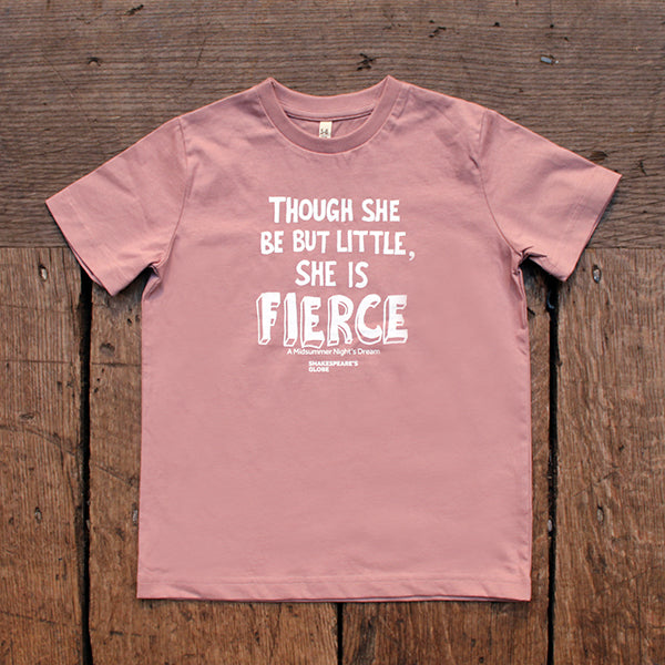 Rose pink children's t-shirt with white graphic text on the centre front