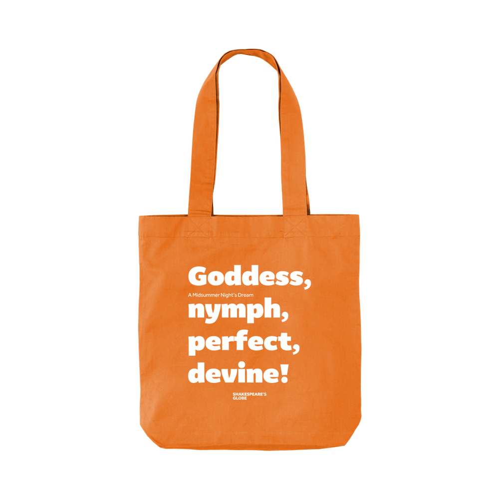 
                  
                    Orange A Midsummer Night's Dream Organic Tote Bag (Goddess), two handle tote bag with white graphic text across centre front
                  
                