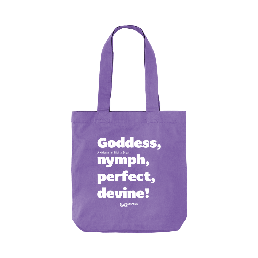 
                  
                    Violet A Midsummer Night's Dream Organic Tote Bag (Goddess), two handle tote bag with white graphic text across centre front
                  
                